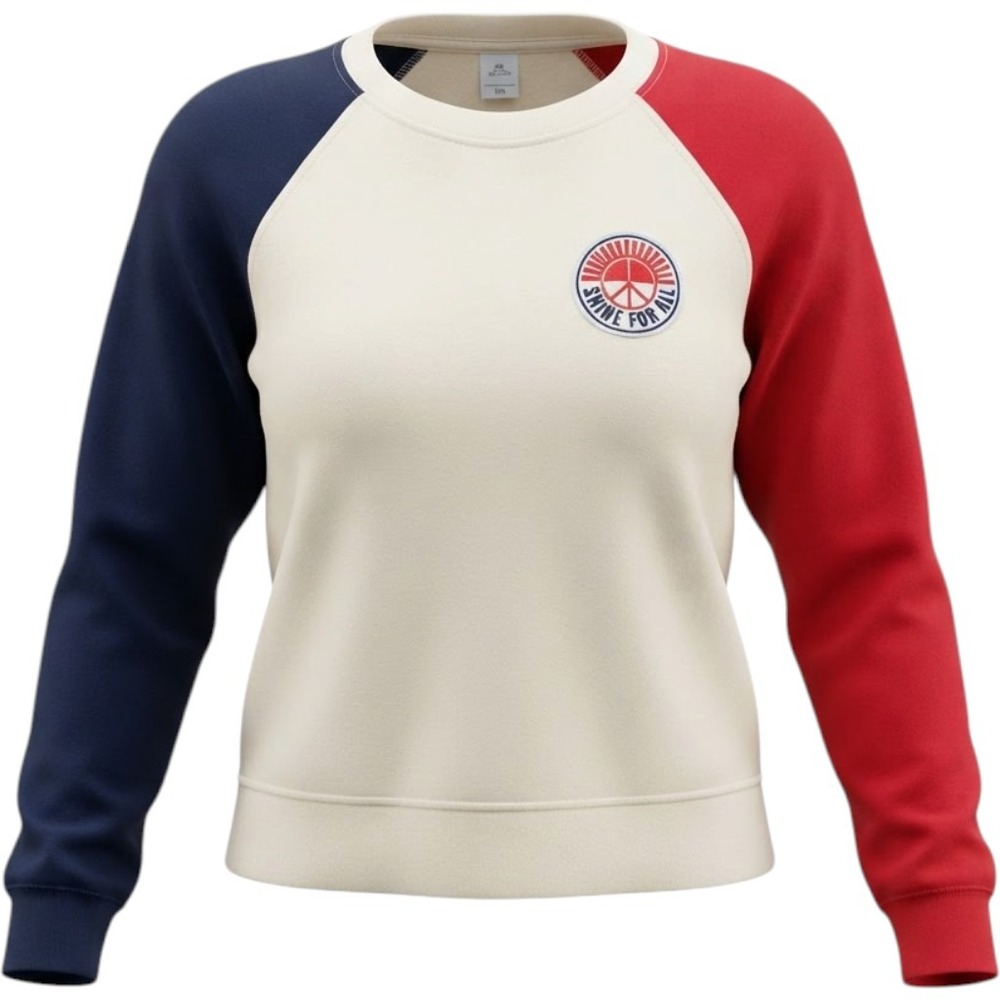 Old Navy Womens XL Raglan Colorblock Sweatshirt Shine For All Peace Patch Cream